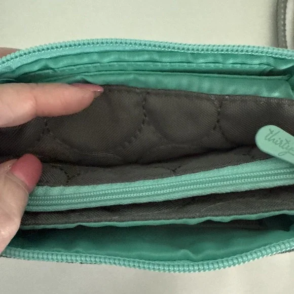 Thirty One 31 Vary You Quilted Gray‎ Aqua Wristlet Wallet With Strap - Picture 5 of 6